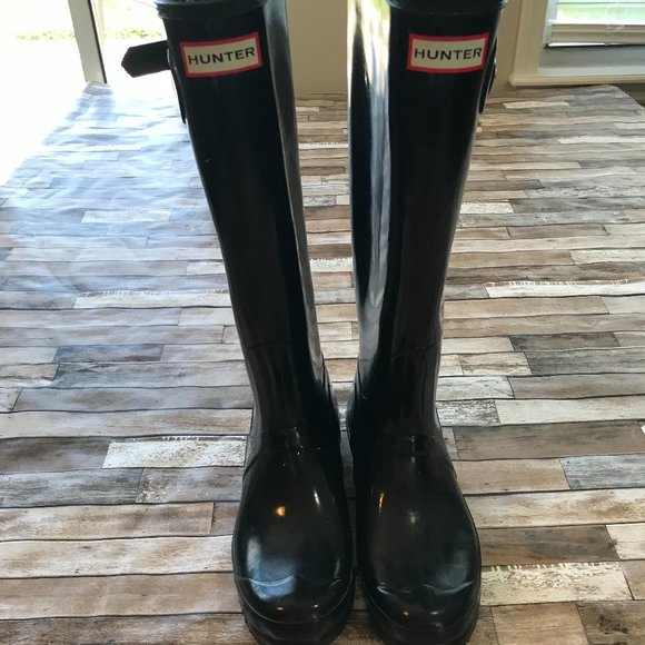 Hunter Shoes Hunter Womens Original Tall Gloss Black Rain Boot